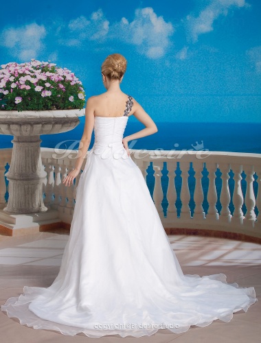 Ball Gown Organza Court Train One Shoulder Wedding Dress