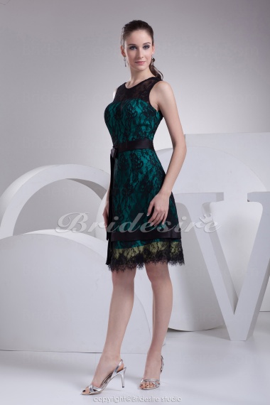A-line Scoop Short/Mini Sleeveless Satin Lace Dress