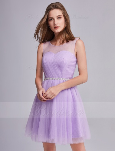 A-line Scoop Sleeveless Tulle Prom Dress