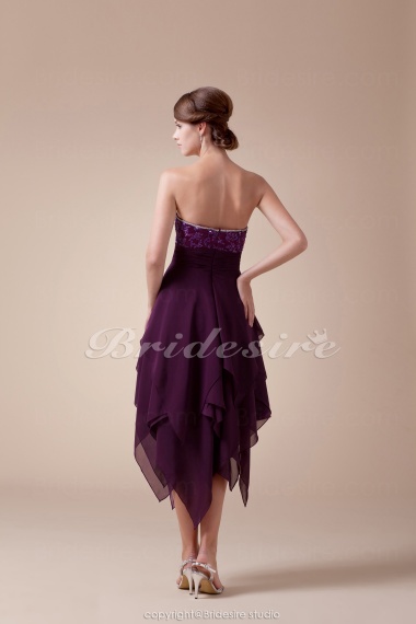 A-line Strapless Tea-length Sleeveless Chiffon Stretch Satin Bridesmaid Dress