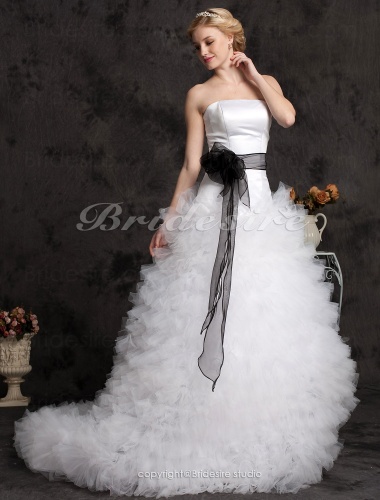 Ball Gown Tulle Court Train Strapless Wedding Dress