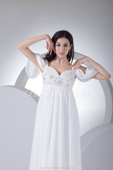 Sheath/Column Sweetheart Floor-length Short Sleeve Chiffon Wedding Dress