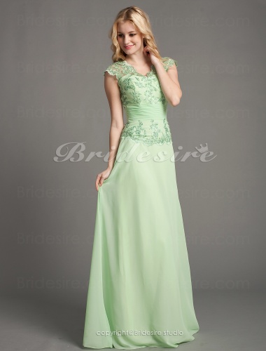 A-line Chiffon Floor-length V-neck Mother of the Bride Dress With Appliques