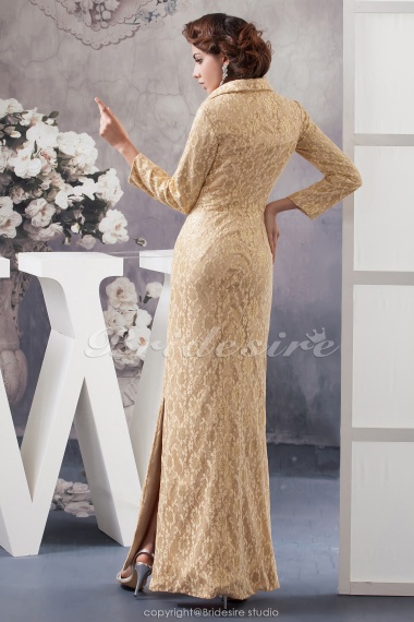 A-line High Neck Floor-length Long Sleeve Lace Mother of the Bride Dress