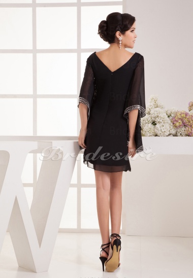 A-line V-neck Knee-length Short Sleeve Chiffon Dress