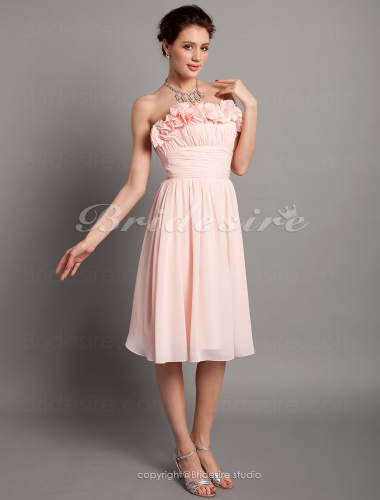 A-line Chiffon Knee-length Strapless Bridesmaid Dress With Flower