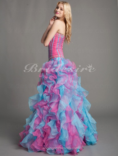 Ball Gown Organza Floor-length Sweetheart Evening Dress With Crystal Detailing And Cascading Ruffles