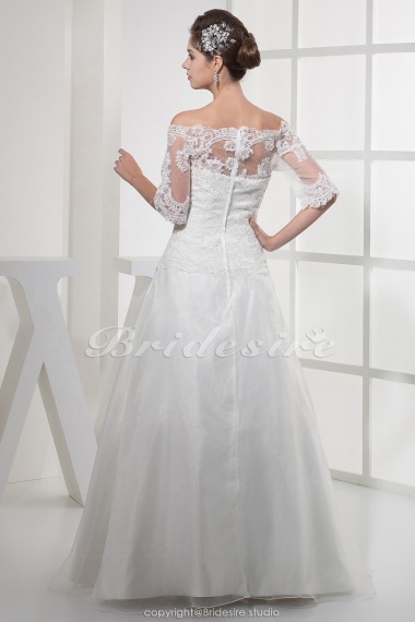 A-line Off-the-shoulder Floor-length Half Sleeve Organza Lace Wedding Dress