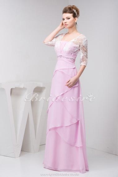 A-line Square Floor-length Half Sleeve Chiffon Lace Mother of the Bride Dress