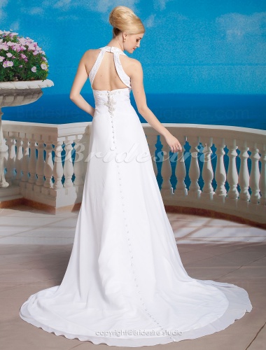 Sheath/Column Chiffon Wedding Dress with Button Back and Beaded Embroidered