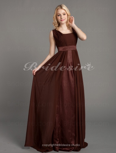 A-line Chiffon V-neck Floor-length Sleeveless Bridesmaid Dress