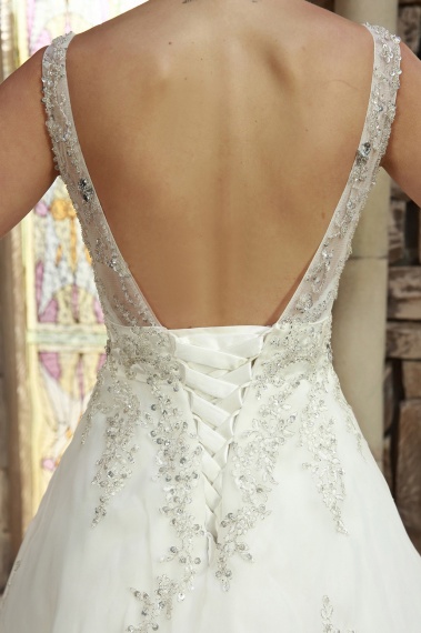 A-line V-neck Court Train Organza Wedding Dress