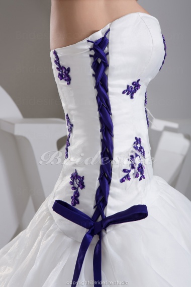 Ball Gown Strapless Floor-length Sleeveless Satin Organza Wedding Dress