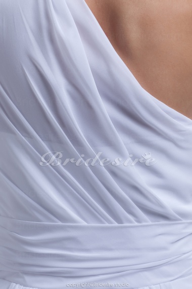 Sheath/Column One Shoulder Court Train Long Sleeve Chiffon Wedding Dress