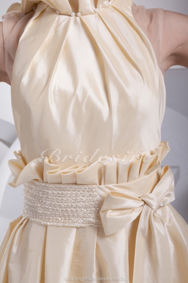 A-line High Neck Knee-length Sleeveless Taffeta Dress