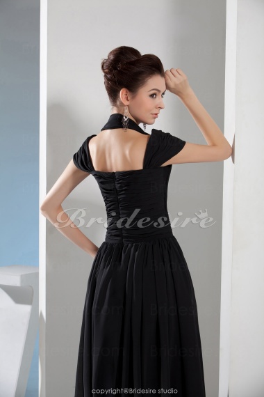 A-line Halter Floor-length Short Sleeve Chiffon Dress
