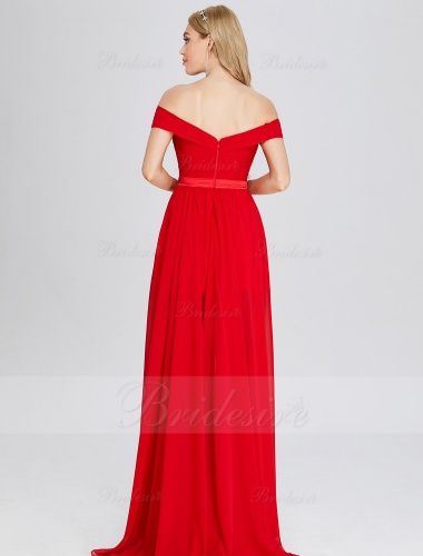 A-line Off-the-shoulder Sleeveless Chiffon Evening Dress with Split Front