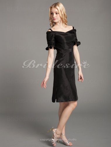 Sheath/ Column Taffeta Knee-length Off-the-shoulder Bridesmaid Dress