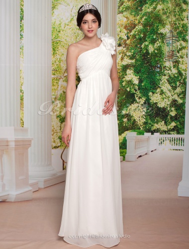 Sheath/ Column Chiffon Floor-length One Shoulder Wedding Dress