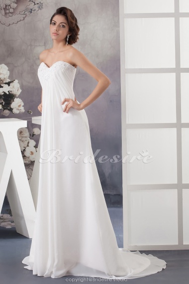 A-line Sweetheart Sweep Train Sleeveless Chiffon Wedding Dress