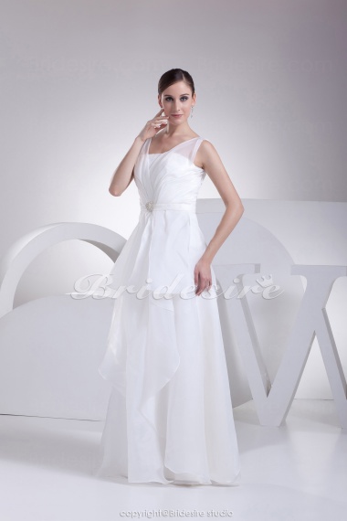 A-line Straps Floor-length Sleeveless Organza Satin Wedding Dress