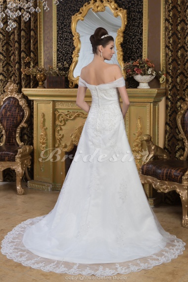 A-line Off-the-shoulder Floor-length Sweep Train Sleeveless Chiffon Wedding Dress