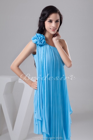 A-line One Shoulder Short/Mini Sleeveless Chiffon Satin Bridesmaid Dress