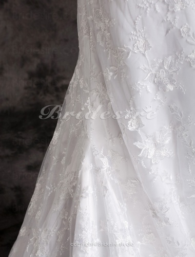 A-line Charming V-neck Lace Chapel Train Wedding Dress