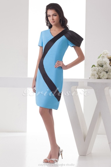 Sheath/Column Jewel Knee-length Short Sleeve Satin Dress