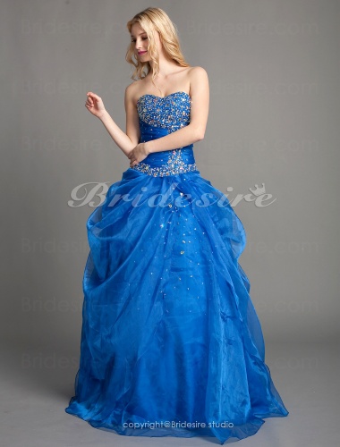 Ball Gown Organza Floor-length Sweetheart Evening Dress With Beading And Side Draping