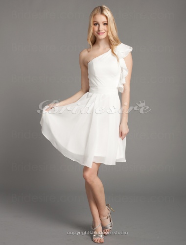 A-line Chiffon Over Elastic Satin Knee-length One Shoulder Bridesmaid Dress