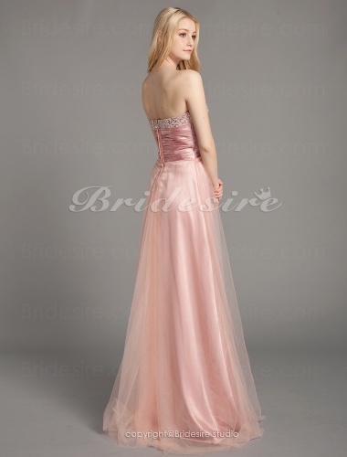 A-line Stretch Satin And Tulle Floor-length Strapless Evening Dress