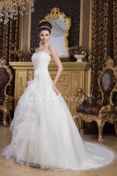 Princess Sweetheart Floor-length Sweep Train Sleeveless Chiffon Satin Wedding Dress