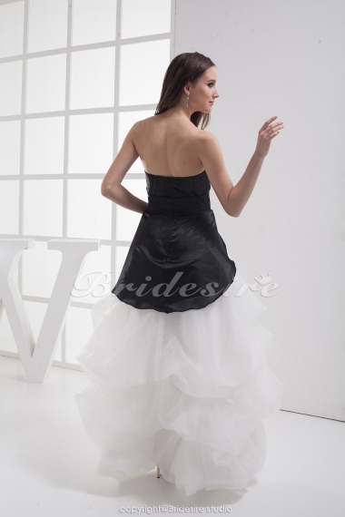 Ball Gown Strapless Asymmetrical Ankle-length Sleeveless Satin Organza Dress