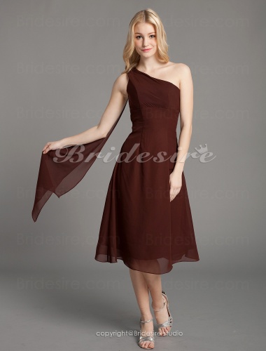 A-line Chiffon One Shoulder Knee-length Sleeveless Bridesmaid Dress