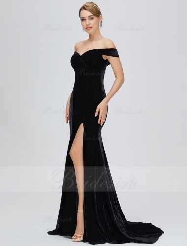 Trumpet/Mermaid Off-the-shoulder Sleeveless Velvet Evening Dress with Split Front