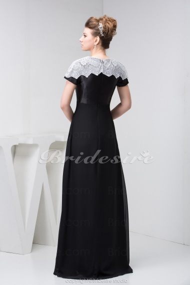 A-line Scoop Floor-length Short Sleeve Satin Organza Dress