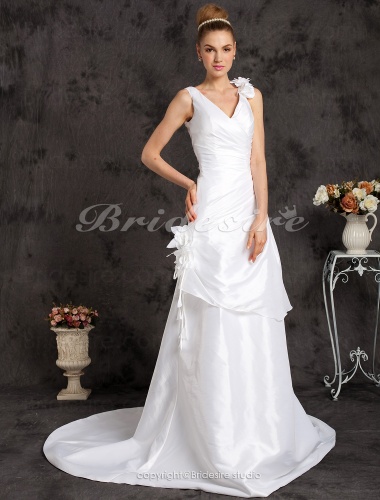 A-line Taffeta Court Train V-neck Wedding Dress
