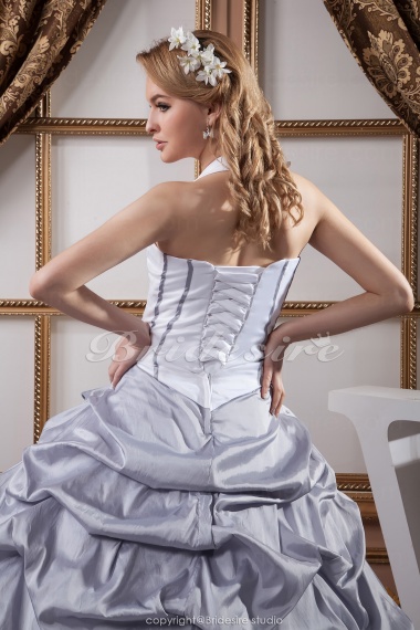 Ball Gown Halter Floor-length Sweep Train Sleeveless Satin Wedding Dress