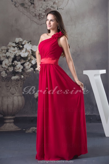 A-line One Shoulder Floor-length Sleeveless Chiffon Bridesmaid Dress