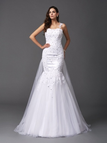 Bridesire - Trumpet/Mermaid Square Sleeveless Tulle Wedding Dress ...