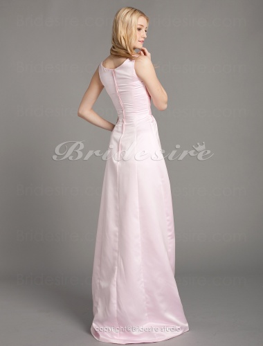 A-line Satin Floor-length Scoop Bridesmaid/ Wedding Party Dress