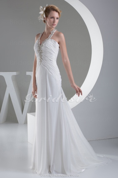 Sheath/Column Halter Floor-length Sleeveless Chiffon Wedding Dress