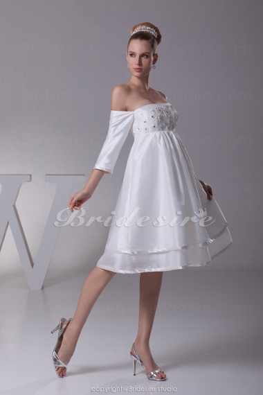 A-line Strapless Knee-length Short Sleeve Taffeta Dress