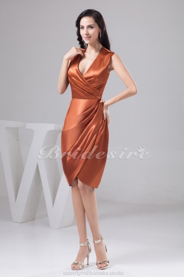 Sheath/Column V-neck Knee-length Sleeveless Satin Dress
