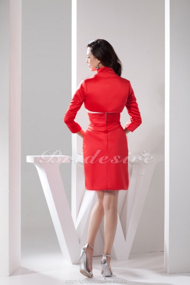 Sheath/Column Halter Short/Mini 3/4 Length Sleeve Satin Dress