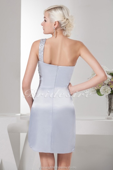 A-line One Shoulder Knee-length Sleeveless Elastic Silk-like Satin Dress