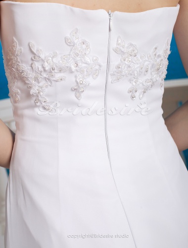 Sheath/ Column Chiffon Halter Asymmetrical Empire Wedding Dress with Beaded Appliques
