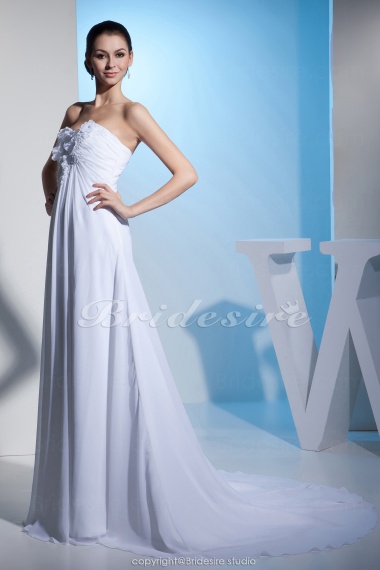 A-line Sweetheart Floor-length Sleeveless Chiffon Wedding Dress