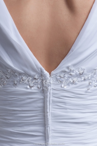 A-line V-neck Court Train Short Sleeve Chiffon Wedding Dress
